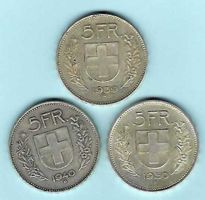 1931,1932+1933 Lot 3x 5 Franken Silber, ss-vorz (15982)