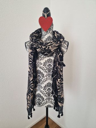 Schal/Tuch schwarz-beige verspielte Fransen guter Zustand