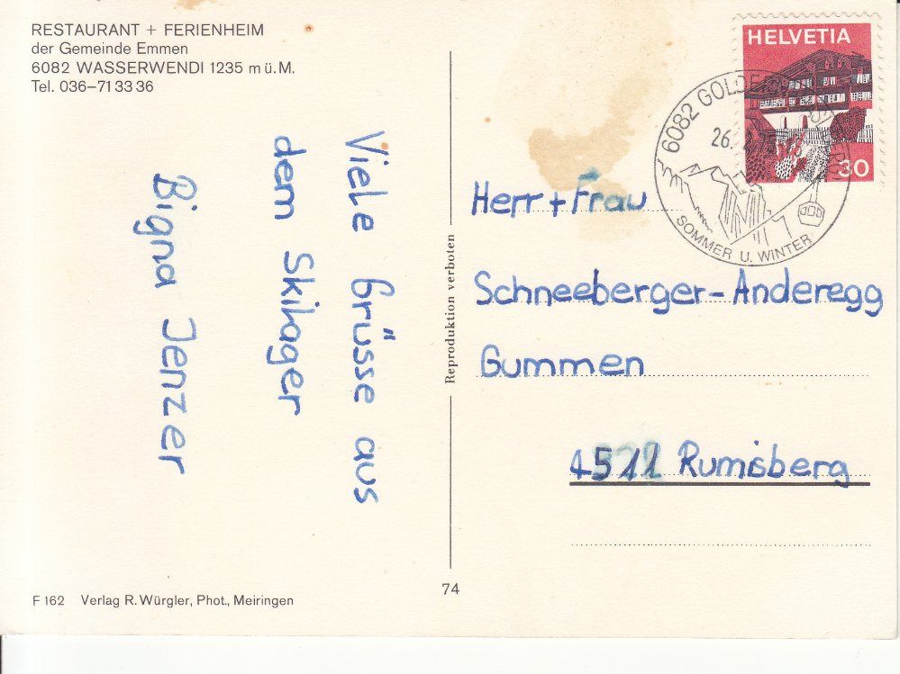 Cartoline postali: Wasserwendi 1975 – Usato da Bürglen TG venduto da StampGraf 1