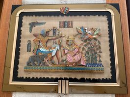 Papyrus Bild altägyptische Szene mit Jagdmotiv gerahmt
