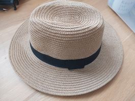 Herren Strohhut Sommerhut Beige mit schwarzem Band Neuwertig