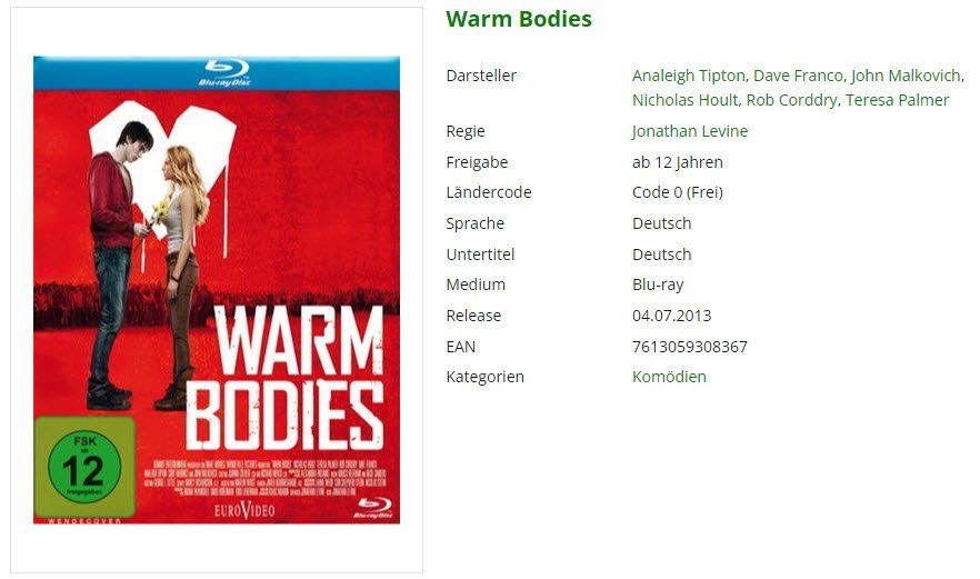 Tutti i DVDs: Warm Bodies (Bluray) – Usato da Buchrain venduto da Sssschaller