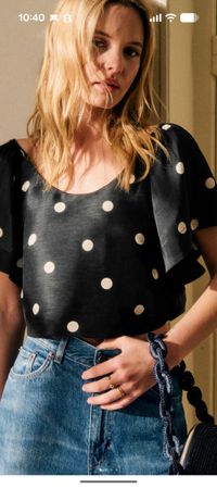 Sezane Polka Dot Curly Linen Blouse