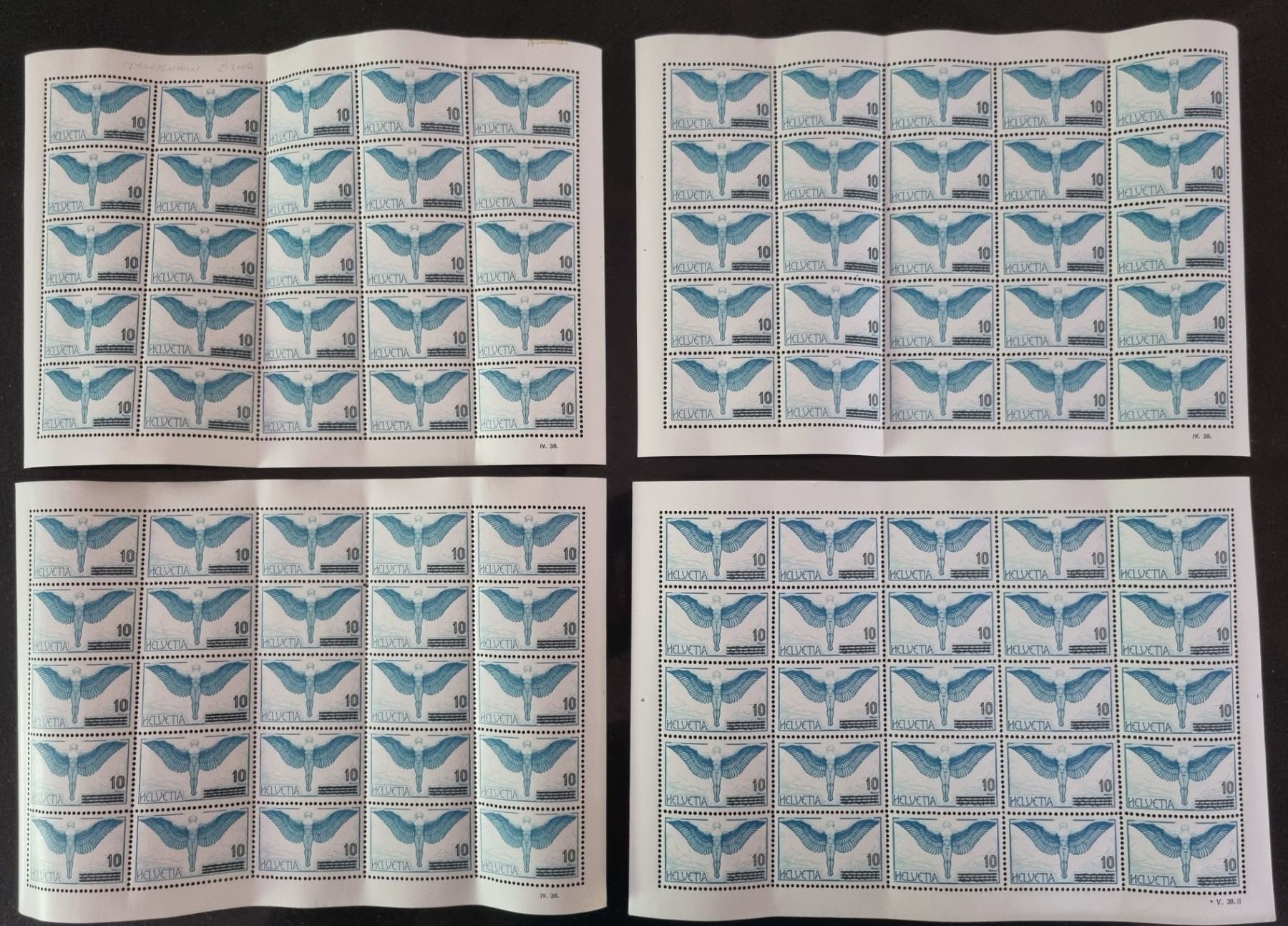 Alle Briefmarken: 1938 : 4 x Nr. F22 im Bogen, postfrisch ** – Neu (gemäss Beschreibung) aus Gümligen von Geniusbuy