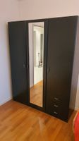 Kleiderschrank schwarz mit Spiegel und Schubladen