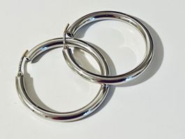 750 18k White Gold Creolen Hoop Earrings 30mm