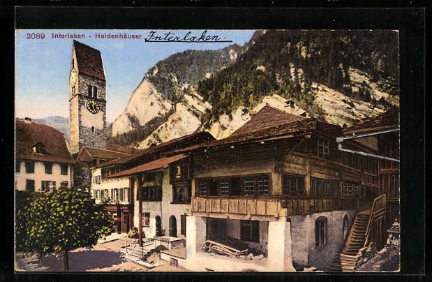 Cartoline postali: AK Interlaken, Kirche und Heidenhäuser – Usato da Berlin venduto da bartko-reher