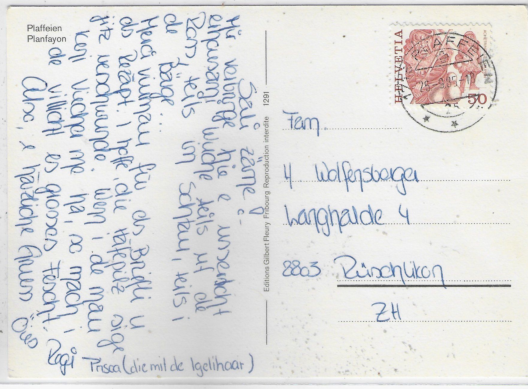 Cartoline postali: Plaffeien - Generalansicht – Usato da Ettingen venduto da Kartenplanet 1
