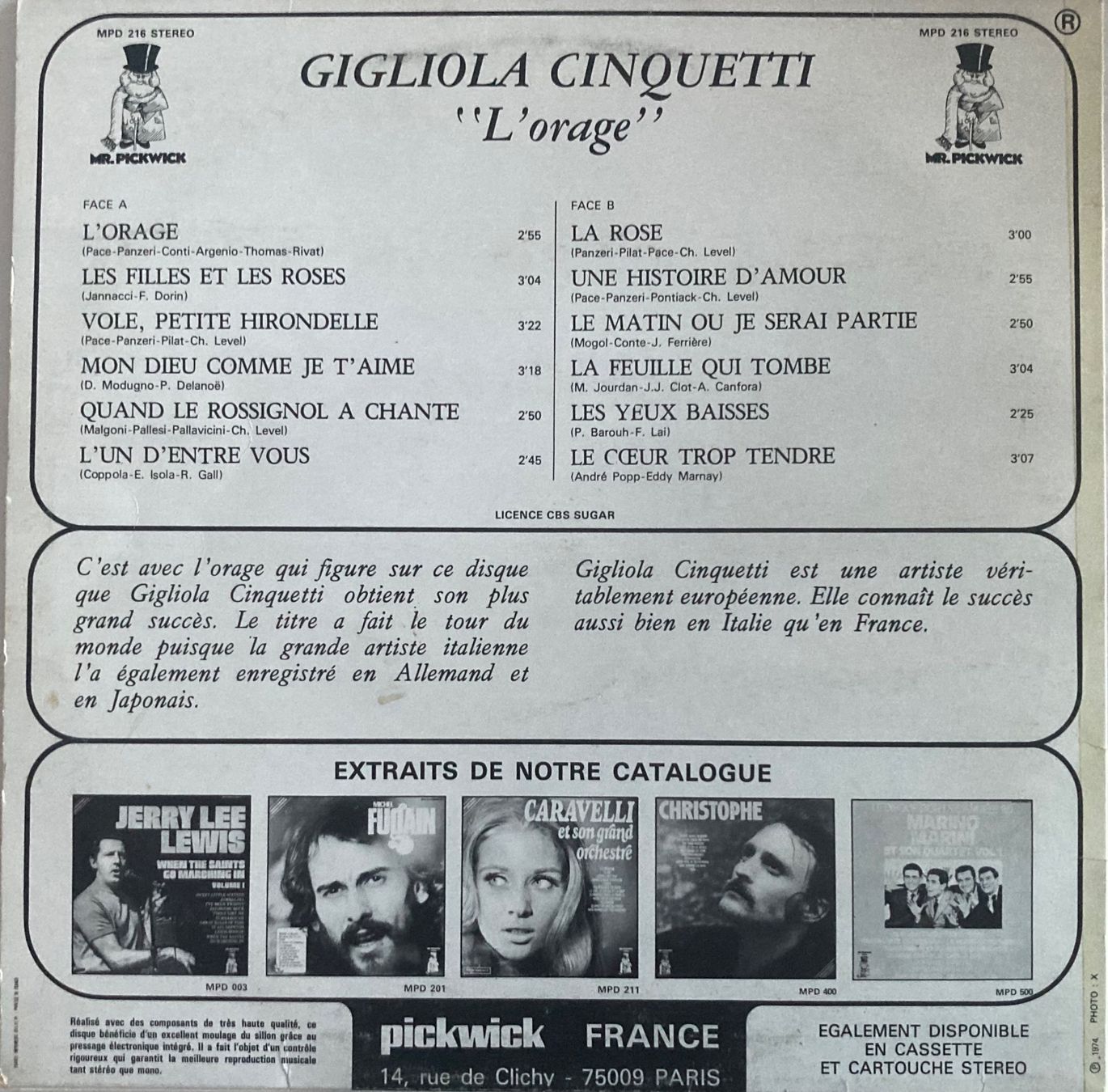 Schallplatten: GIGLIOLA CINQUETTI - L'ORAGE – Gebraucht aus Poliez-Pittet von Newtown-Records 1