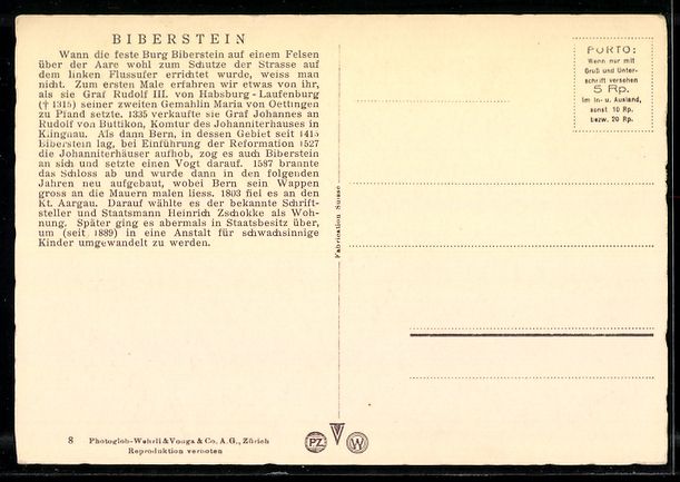 Cartoline postali: Biberstein /Kt. Aargau, Burg Biberstein  – Usato da Berlin venduto da bartko-reher 1