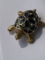 Vintage Brosche Schildkröte – Goldfarben mit Emaille & Stras