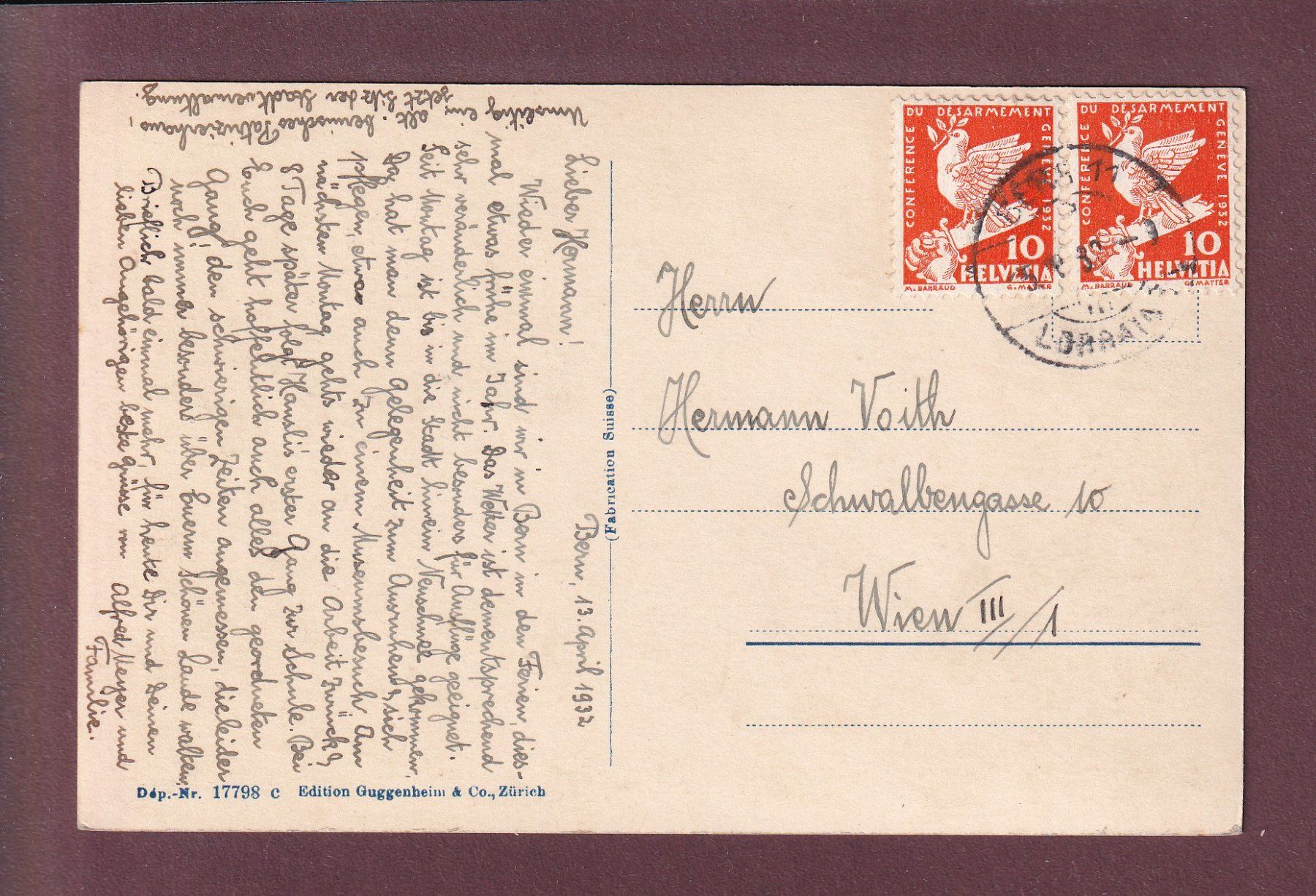 Cartoline postali: BERN - Erlacherhof - 1932 – Usato da Pully venduto da nicecards 1