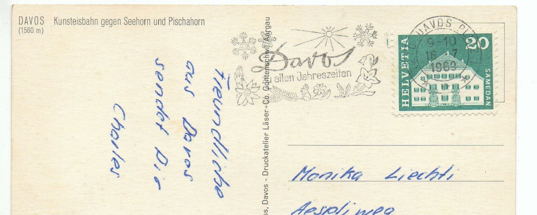 Cartoline postali: 2 x AK DAVOS Dischmatal & Kunsteisbahn – Usato da Jona venduto da philajona 3