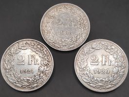1920 / 1921 / 1928 (rar) - 2 Franken - Silber
