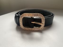 Glänzendes Leder-Gürtel mit Steinchen-Schnalle, Gr. 70/75