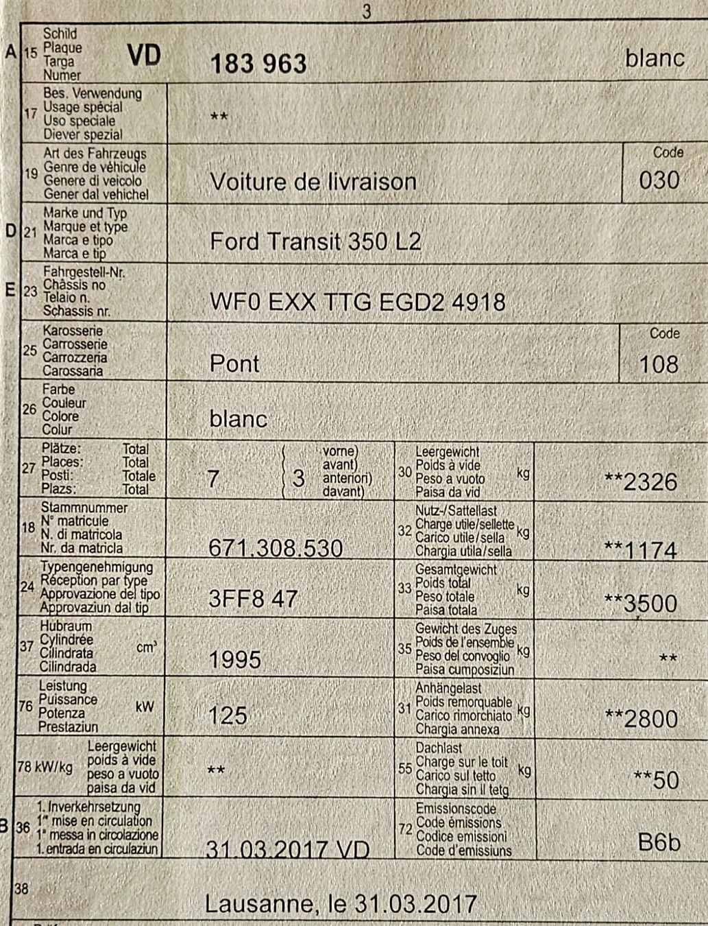 Ford Véhicules utilitaires: Ford Transit 350 L2 – D'occasion à Penthalaz par jos_z27x 3