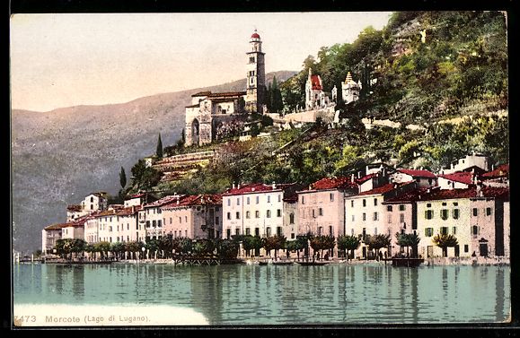 Cartoline postali: Morcote, Ortsansicht mit Uferpromenade – Usato da Berlin venduto da bartko-reher