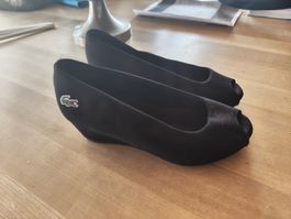 Lacoste Peeptoe Keilabsatz Schuhe Damen Schwarz Grösse 36