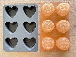 2x Silikonform, Herz u. Rosen, Backen/Kochen/Giessen/Basteln