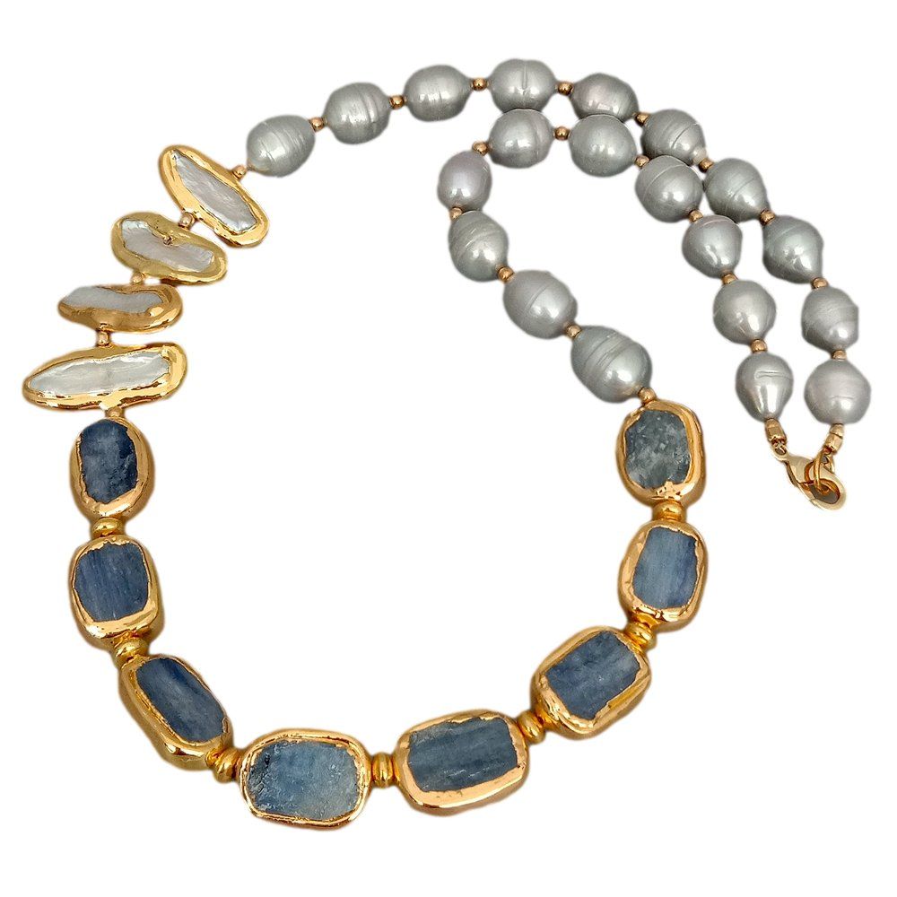 Catenine: Kyanit Grau Perlen Kette Collier Perle Perlenkette Echt 15mm – Nuovo (secondo la descrizione) da Prilly venduto da ilyria73 7