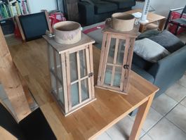 2 Holzlaternen für Kerzen