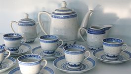 Vintage China Reiskornporzellan-Teeservice f. 6 Personen