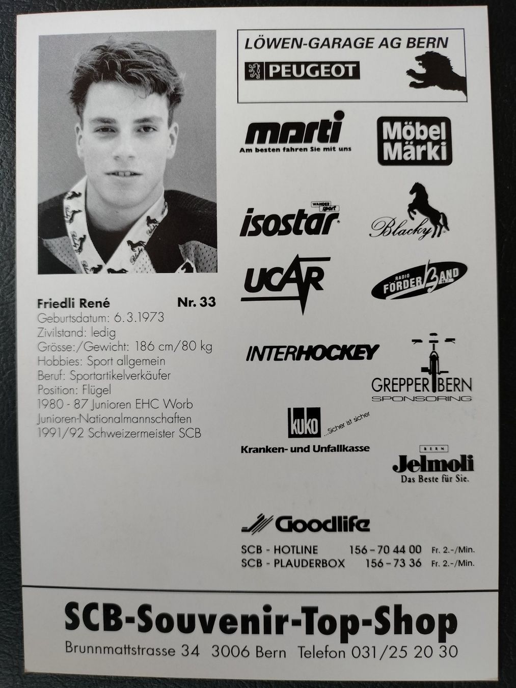Autografi: SC Bern, SCB Autogrammkarte, Rene Friedli – Usato da Schwanden Sigrisw venduto da len_9yqg 1