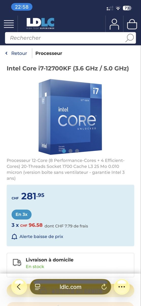 Intel Componenti elettronici: Processeur Intel Core i7-12700KF neuf – Usato da Biel/Bienne venduto da kud_lh5p