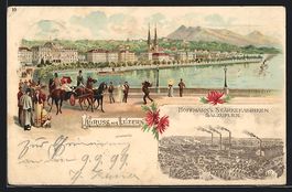 Litho Luzern, Kutsche und Flaneure am Wa