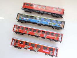 BEMO 4 x RhB Arosa Personenwagen Set - H0m
