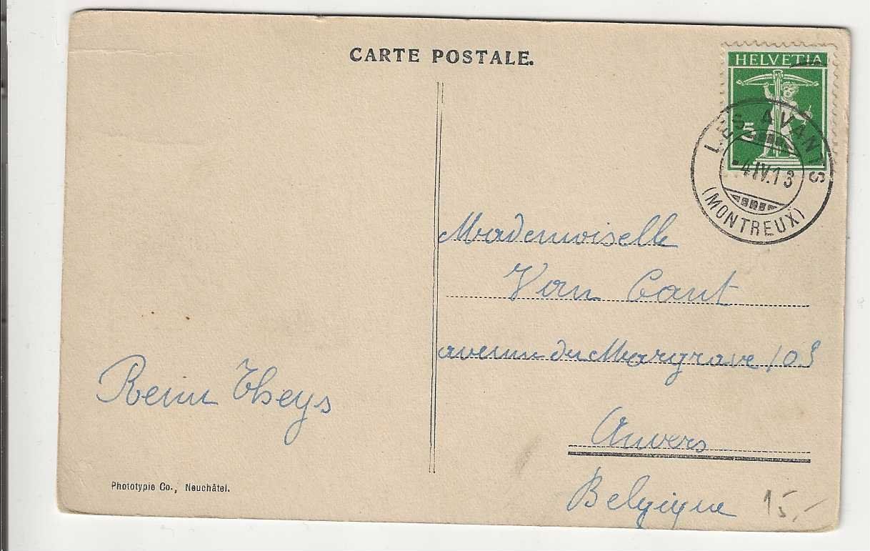 Cartoline postali: Cold de Jaman, 1913 – Usato da Spiez venduto da Niesen20 1