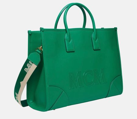 Neue MCM Damen Shopper Tasche Grün Leder