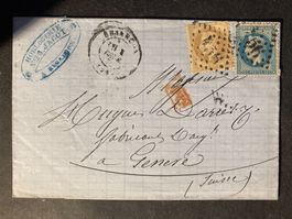 Frankreich 1870 Faltbrief Besancon Geneve 10+20 Empire F PD