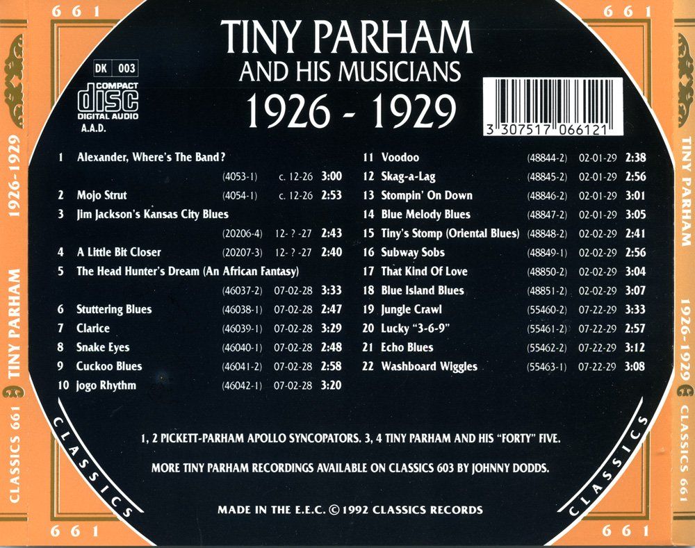 CDs: Jazz-CD:  Tiny Parham 1926 - 1929  (Classics) – Gebraucht aus Hochfelden von mue_lhm9 3