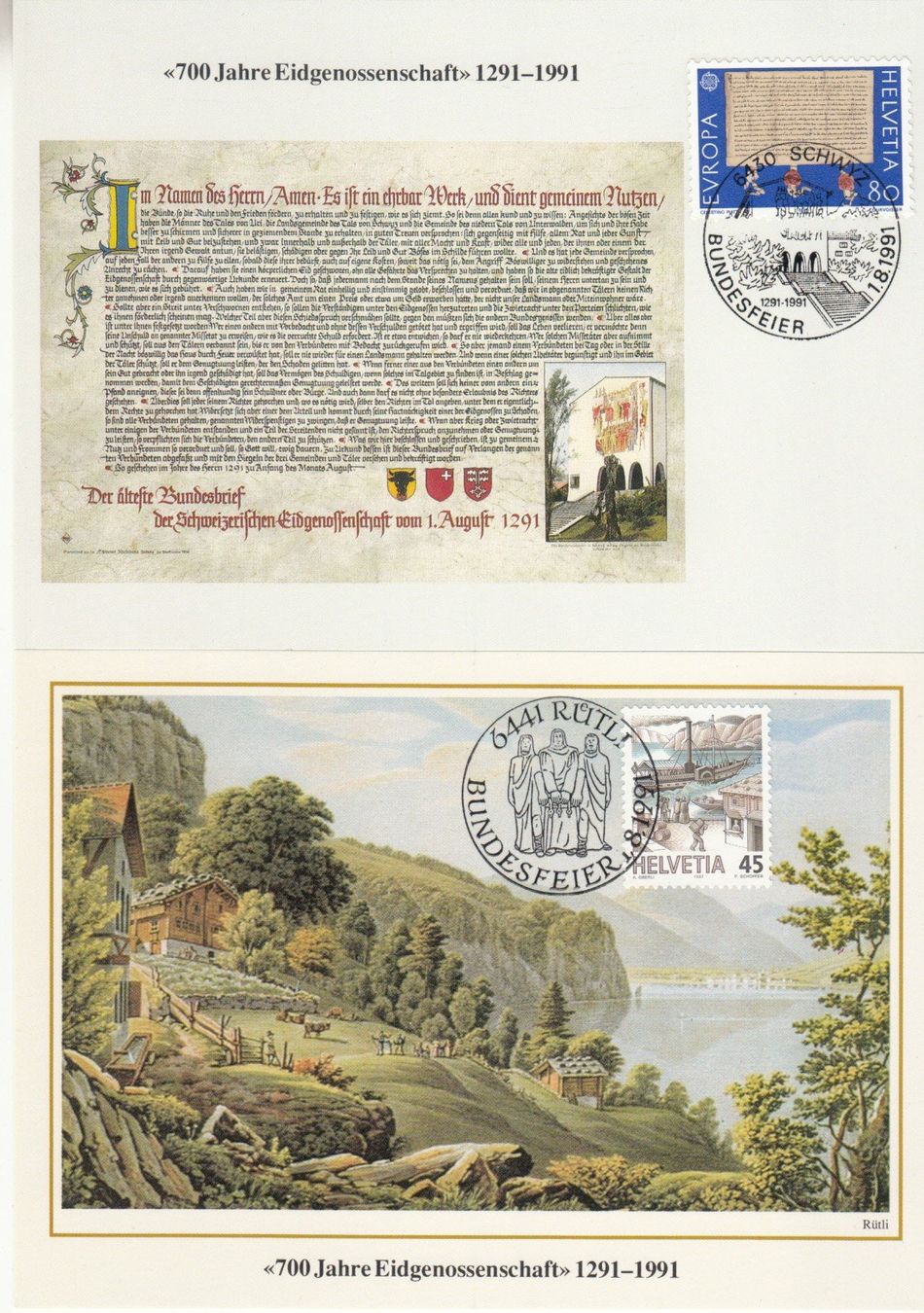 Tutti i francobolli: 700 Jahre Eidgenossenschaft, 2 Briefe + 4 Karten – Usato da Bürglen TG venduto da StampGraf 2