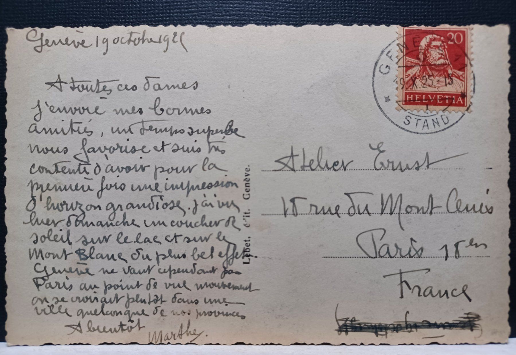 Cartoline postali: No. 9. Genève, Ile J.J. Rousseau, 1925 – Usato da Aarau Rohr venduto da mgvw 3