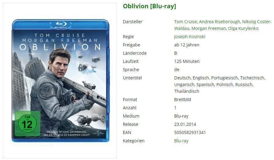 Tutti i DVDs: Oblivion [Blu-ray] – Usato da Buchrain venduto da Sssschaller