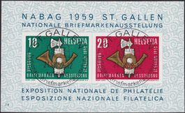 1959: W38 (St. Gallen, Block) schön mit Vollstempeln, LP!