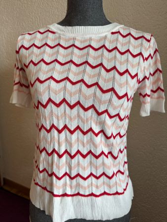 Kurzarm Damen Oberteil Stricktop Gr S Rot Weiss Dehnbar