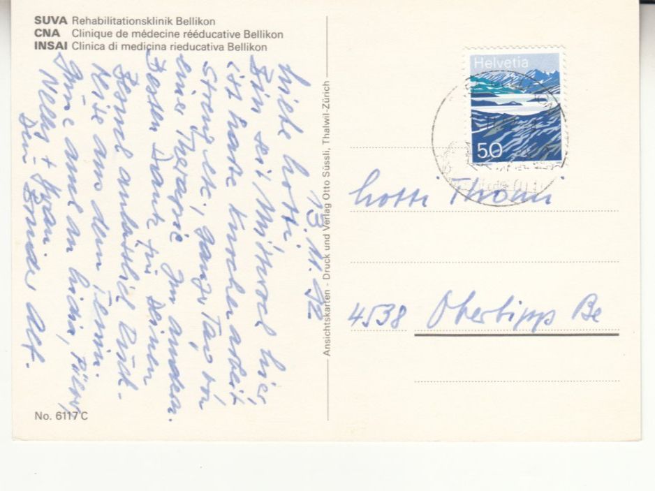 Ansichtskarten: Bellikon Reha SUVA 1992 – Gebraucht aus Bürglen TG von StampGraf 1