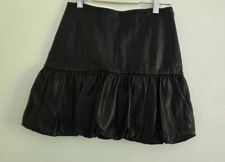 Black Faux Leather Bubble Skirt - Size M 