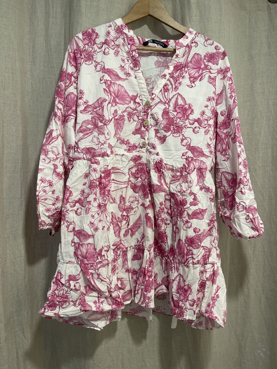 Zara Kleider: Zara Kleid Soft Baumwolle Weiss/Pink, L, Versand + 9.- – Gebraucht aus Meilen von ana9