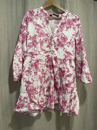 Zara Kleid Soft Baumwolle Weiss/Pink, L, Versand + 9.-