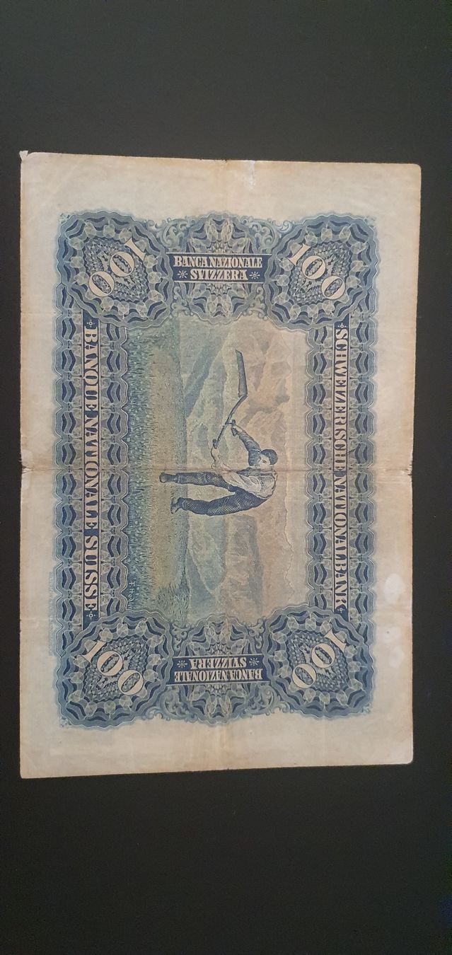 Banknoten: 100 Franken Typ Mäher 1924 – Gebraucht aus Baden von Vinci2008 1