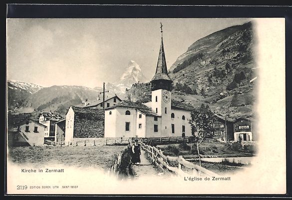 Ansichtskarten: AK Zermatt, Kirche mit Bergen – Gebraucht aus Berlin von bartko-reher
