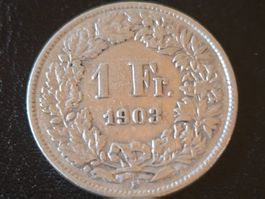 1 Fr. Münze 1903 Helvetia Silber guter Zustand