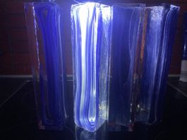 4er Set Sestino-Blockziegel, blauer Kern, Muranoglas