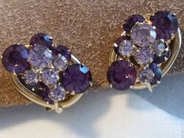 Vintage TOP Lila Violett Strass Ohrclips, 50er Jahre