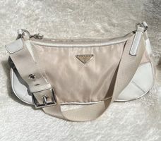 Prada Sac à main vintage original toile et cuir beige/blanc