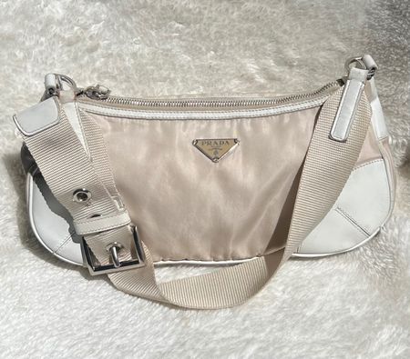 Prada Sac à main vintage original toile et cuir beige/blanc